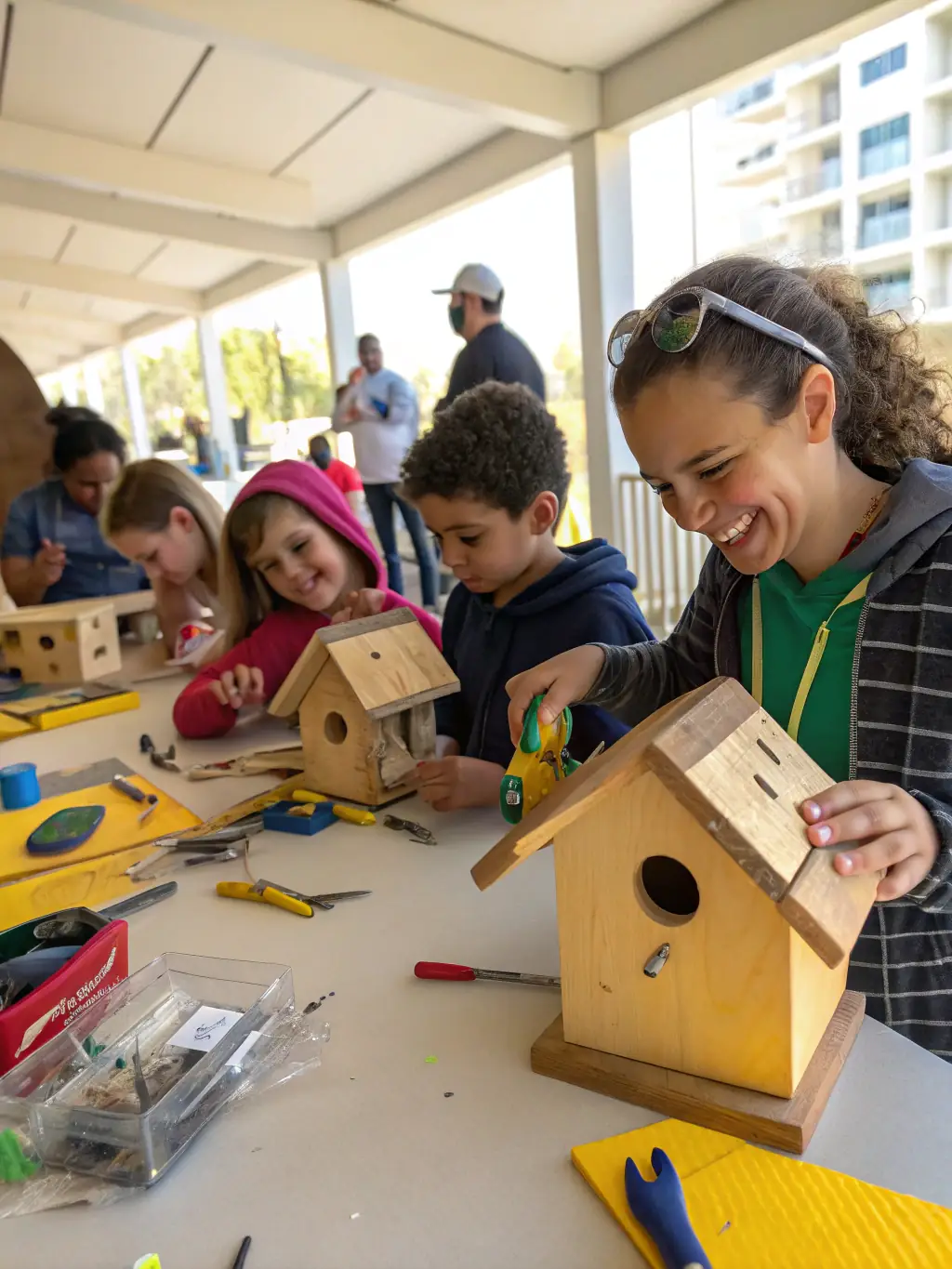 A photo of SCS members building birdhouses and creating nesting sites in a protected area.