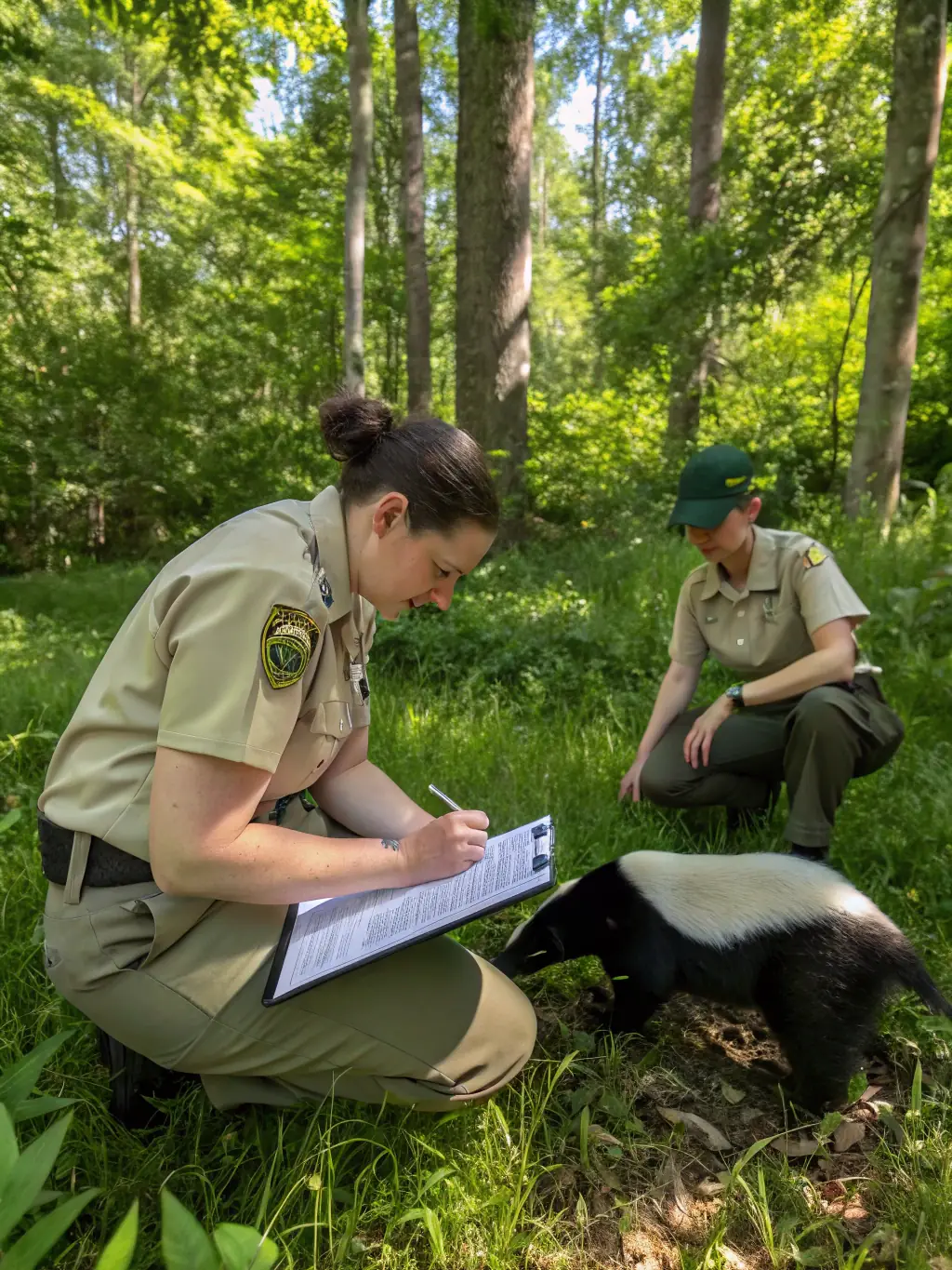 A picture of a wildlife biologist working with SCS members to monitor deer populations in the area.